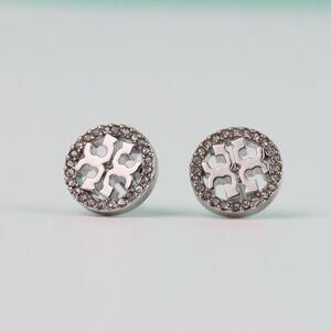 Tory Burch Silver Logo Stud Earrings